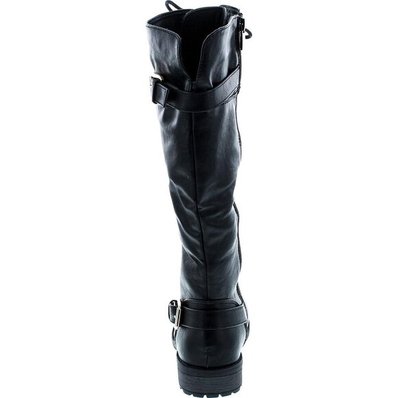 Mango 27 Womens Knee High Buckle Riding Lace Up adjustable Black Long Boots - Picture 4 of 8